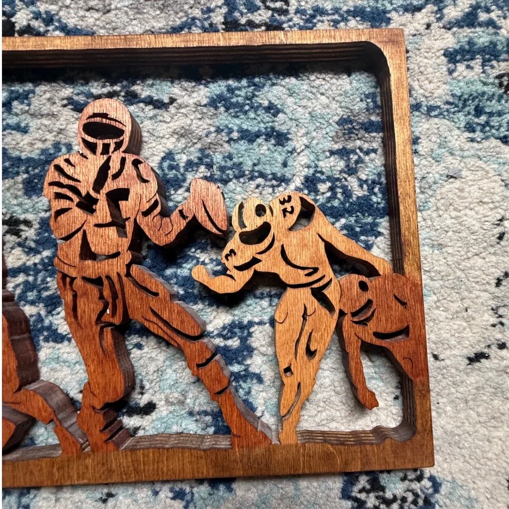 Handmade Laser‎ Cut Football Players Wooden Wall Art Plaque Sports Decor 10x8